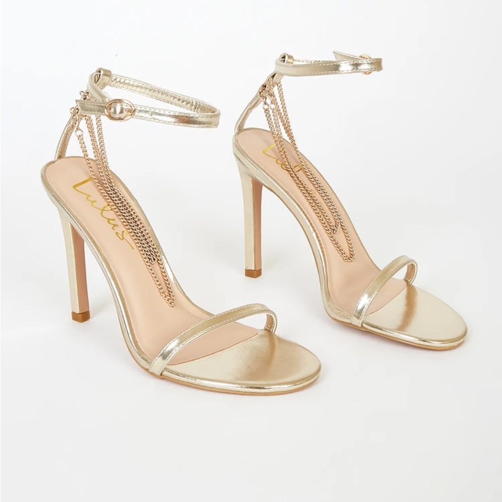 Madisyn Gold Ankle Strap High Heel Sandals